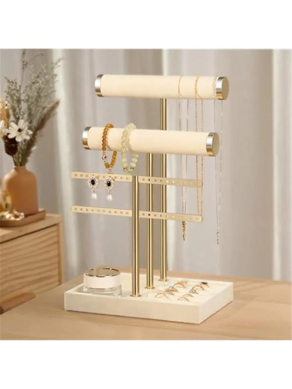 Jewelry Organizer Stand for Necklaces, Bracelets, Earrings, Rings, Beige